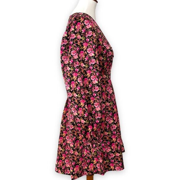 Vero Moda Elly Floral Button Front V-Neck Long Sleeve Mini Dress Size Medium - Picture 6 of 15